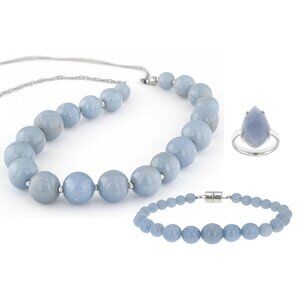NIB - JTV Blue Angelite Rhodium Over Sterling Silver Jewelry Set